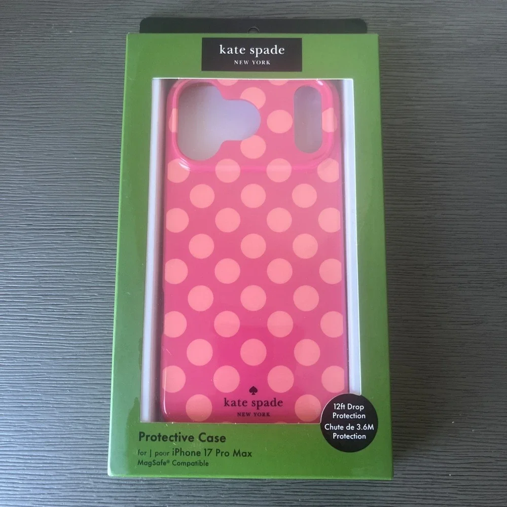 Kate Spade iPhone 17 Pro Max Protective Polka Dot Case MagSafe Orange Pink NIB